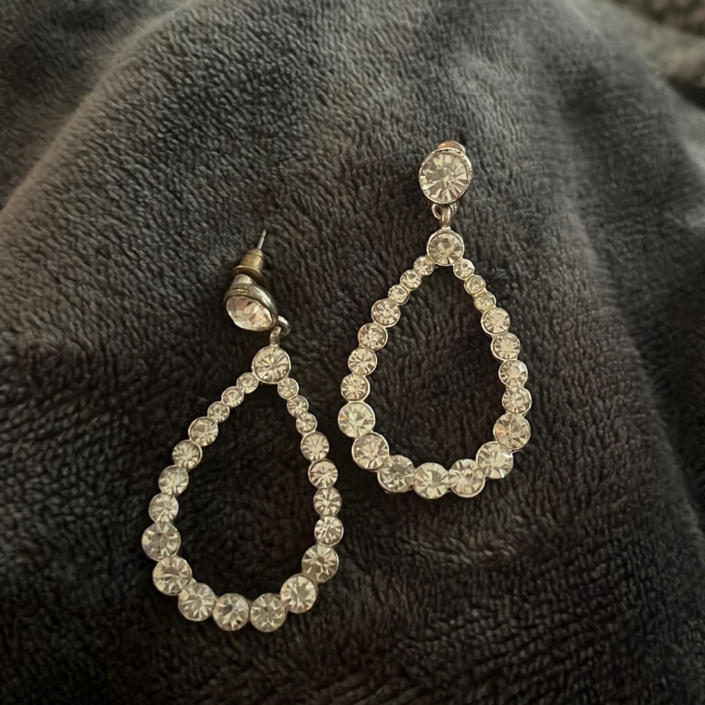 Silver diamond dangling earrings